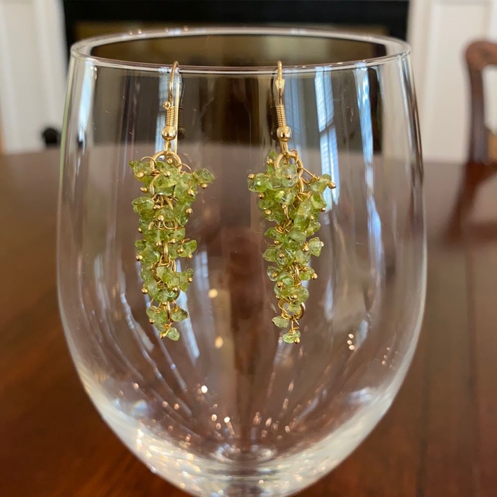 Peridot August Birthstone and Gold Drop Grape Cluster Dangle Earrings